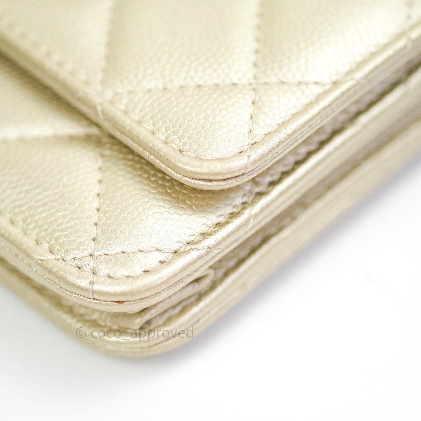 Chanel Quilted Wallet on Chain WOC Light Gold Caviar Gold Hardware