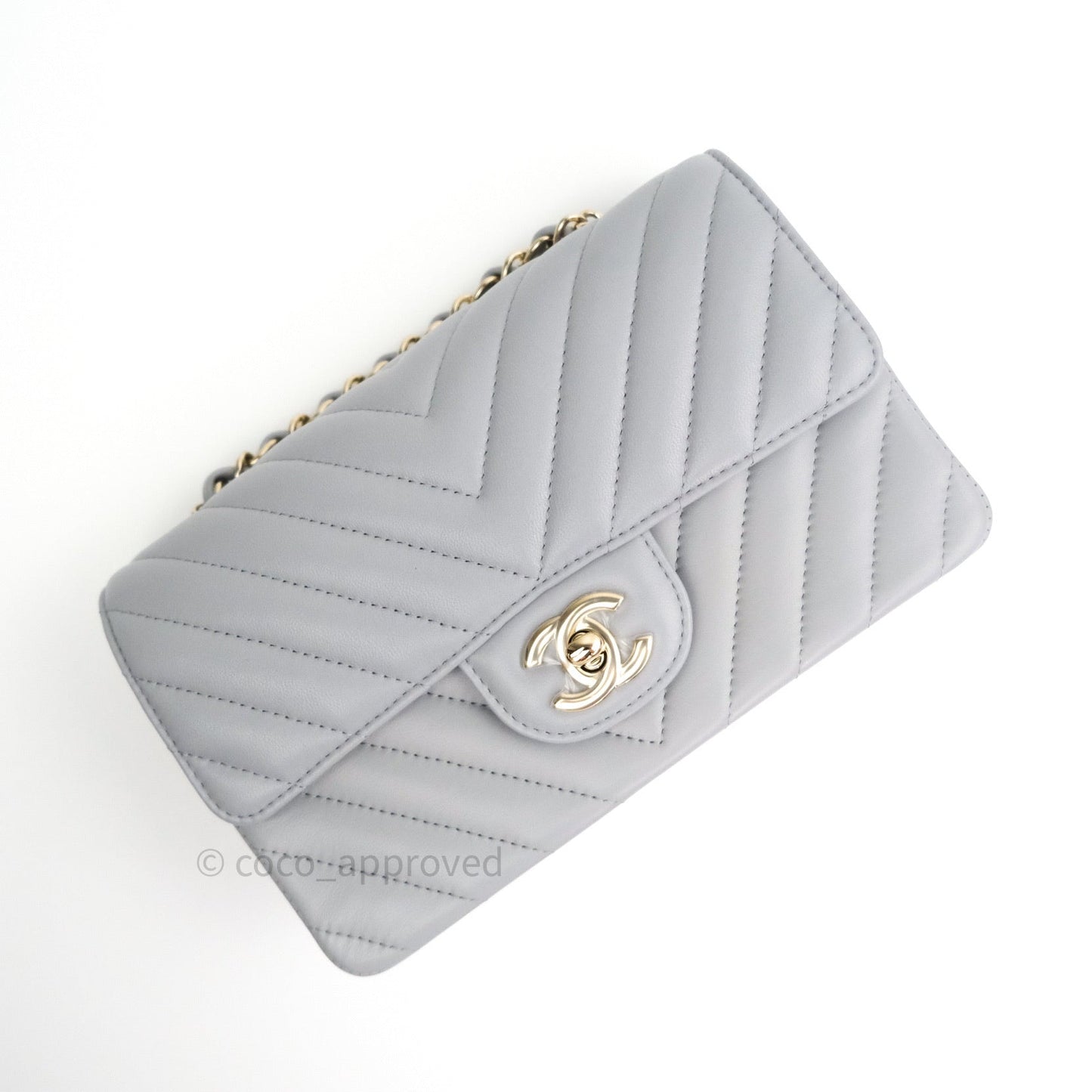 Chanel Quilted Mini Rectangular Grey Lambskin Gold Hardware