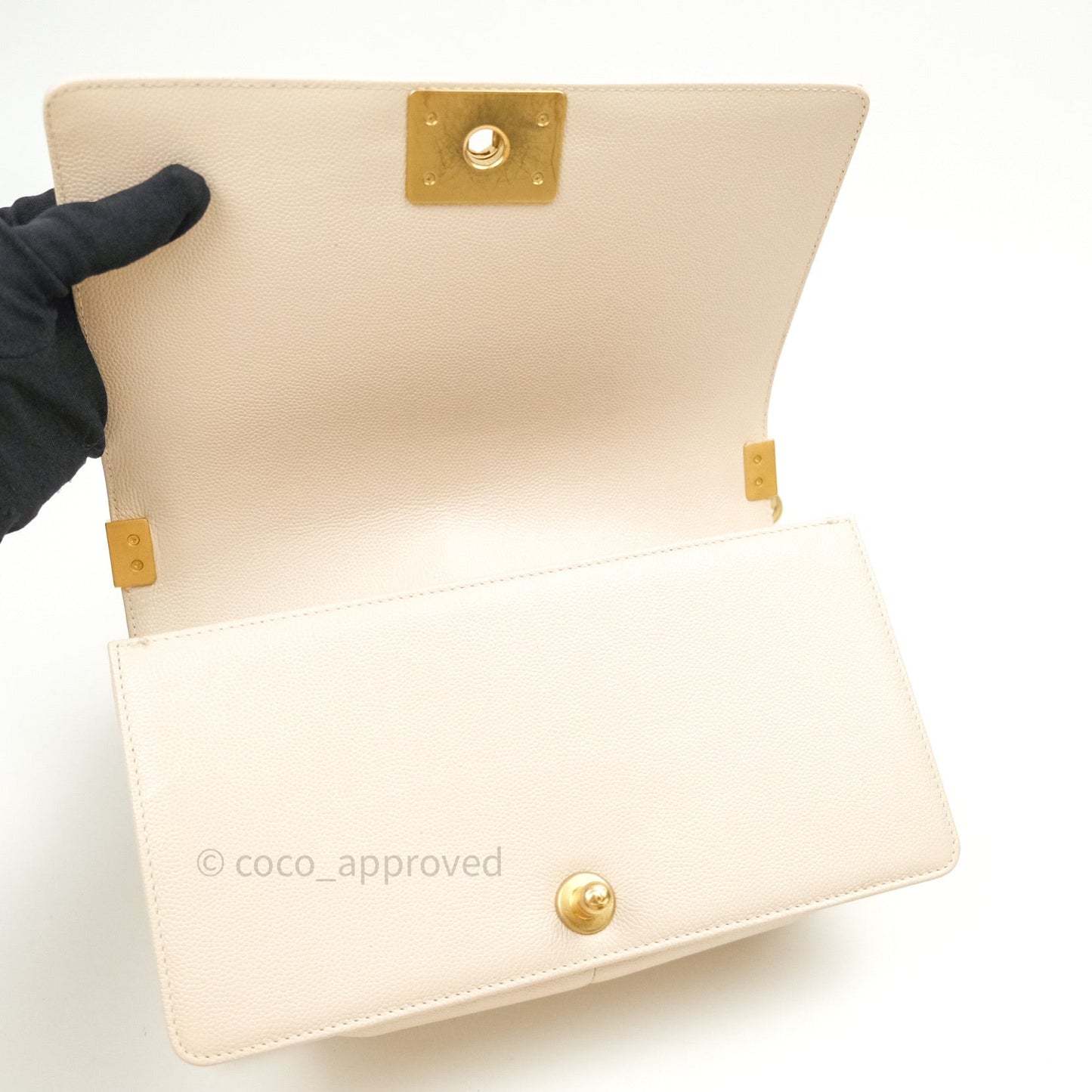 Chanel Boy Chevron Medium Beige Caviar Gold Hardware