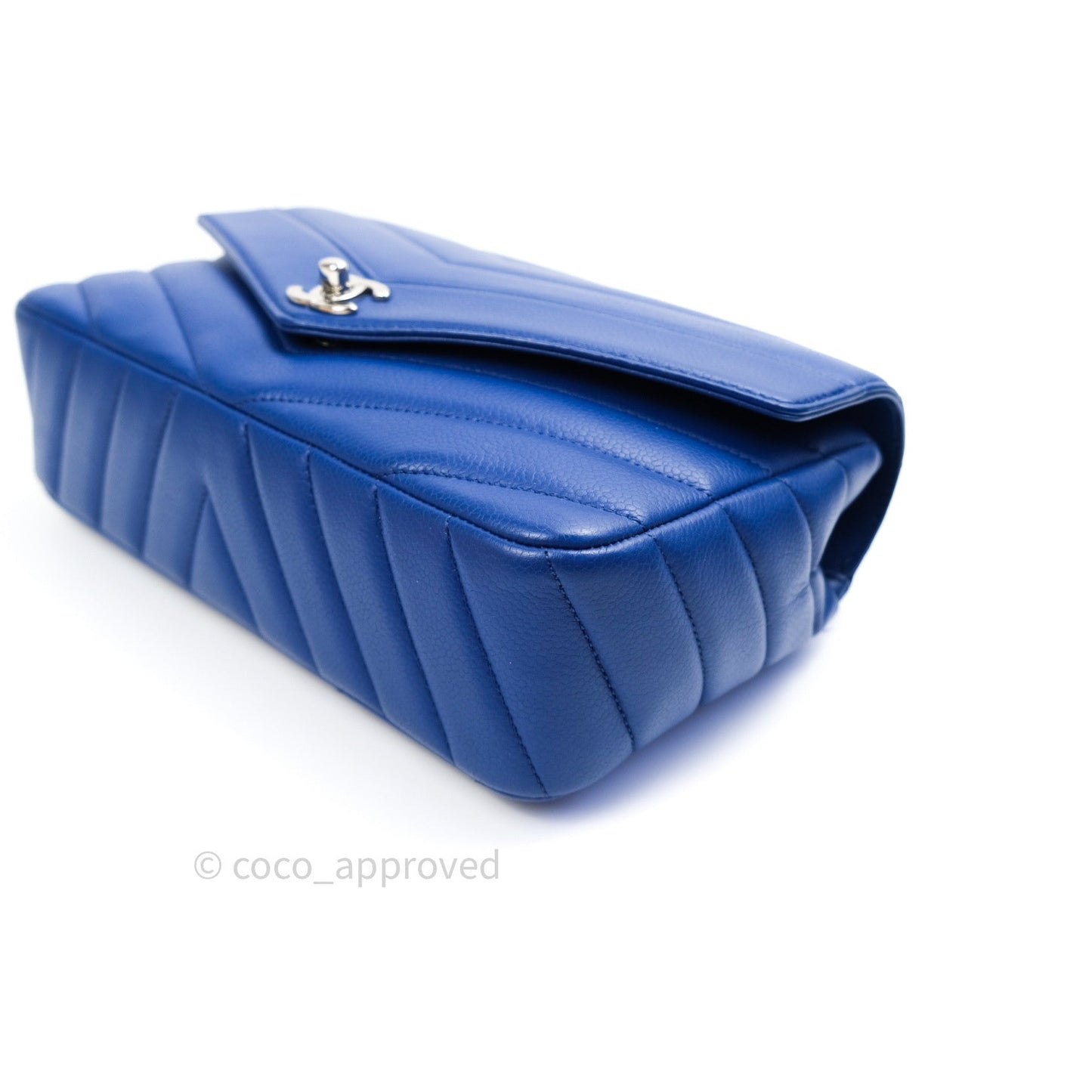 Chanel Chevron Quilted Medium Blue Grained Calfskin Silver Hardware