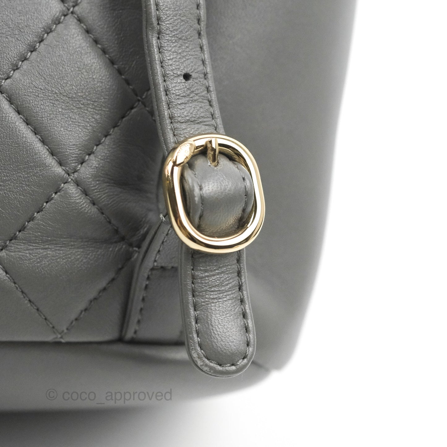 Chanel Quilted Small Duma Drawstring Backpack Grey Lambskin Gold Hardware 22A