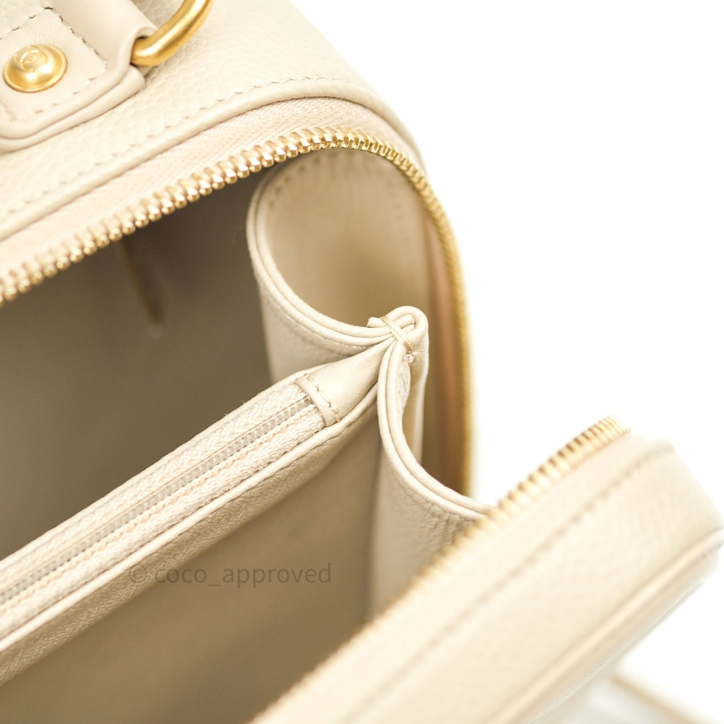 Chanel Quilted Medium CC Filigree Vanity Case Light Beige Caviar Gold Hardware