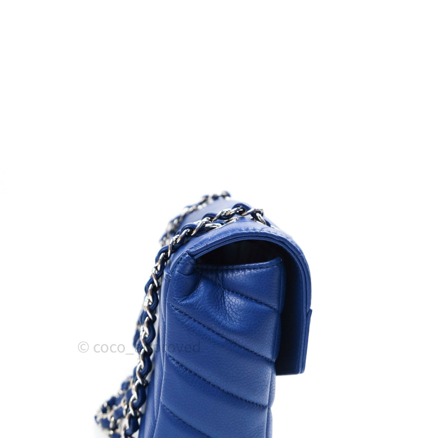 Chanel Chevron Quilted Medium Blue Grained Calfskin Silver Hardware