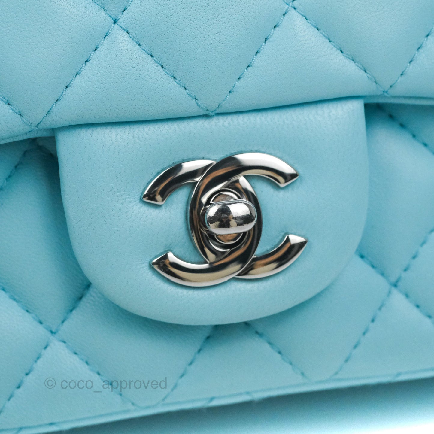 Chanel Quilted Mini Rectangular Flap Light Blue Lambskin Silver Hardware