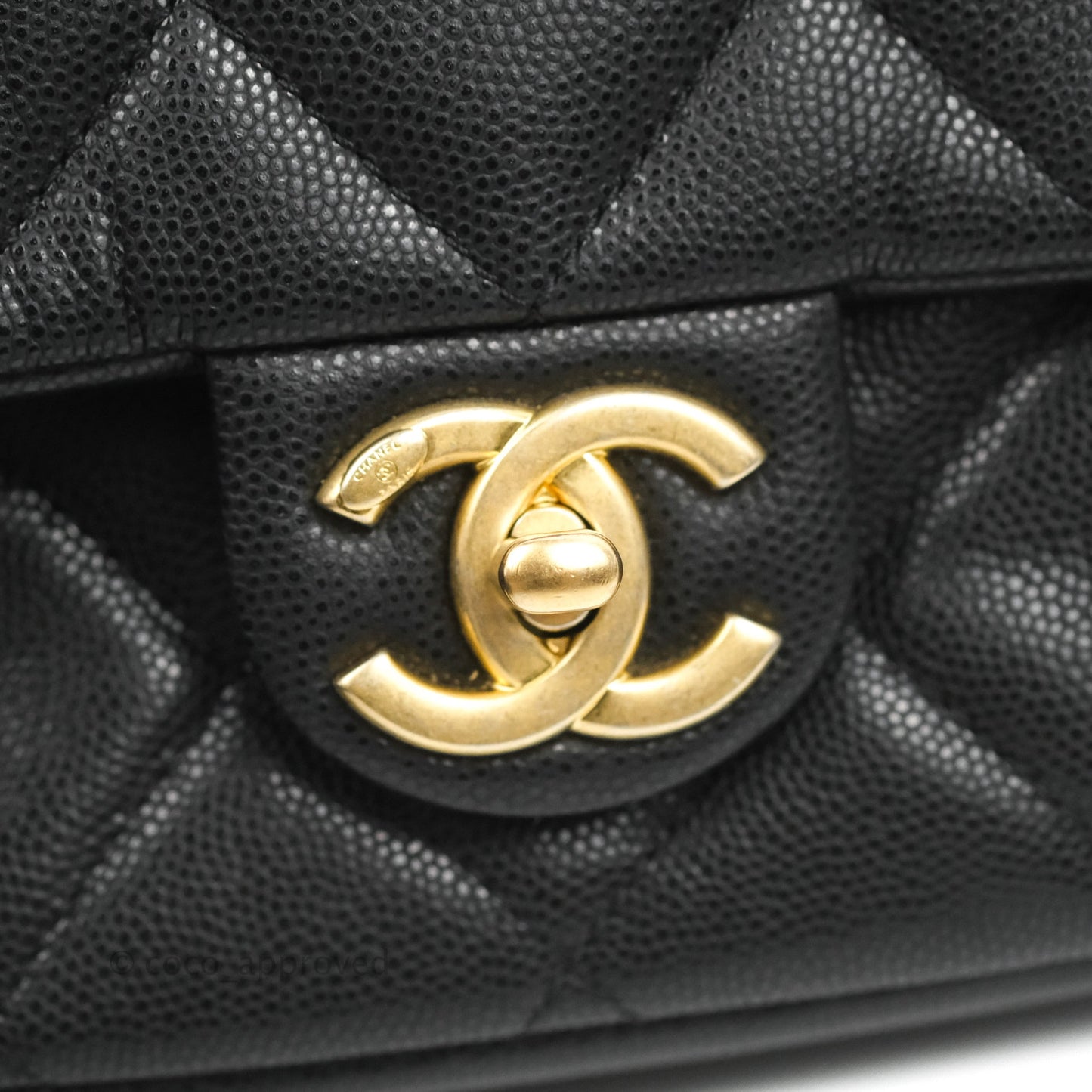Chanel Small Flap with Coin Charm Black Caviar Aged Gold Hardware 22A