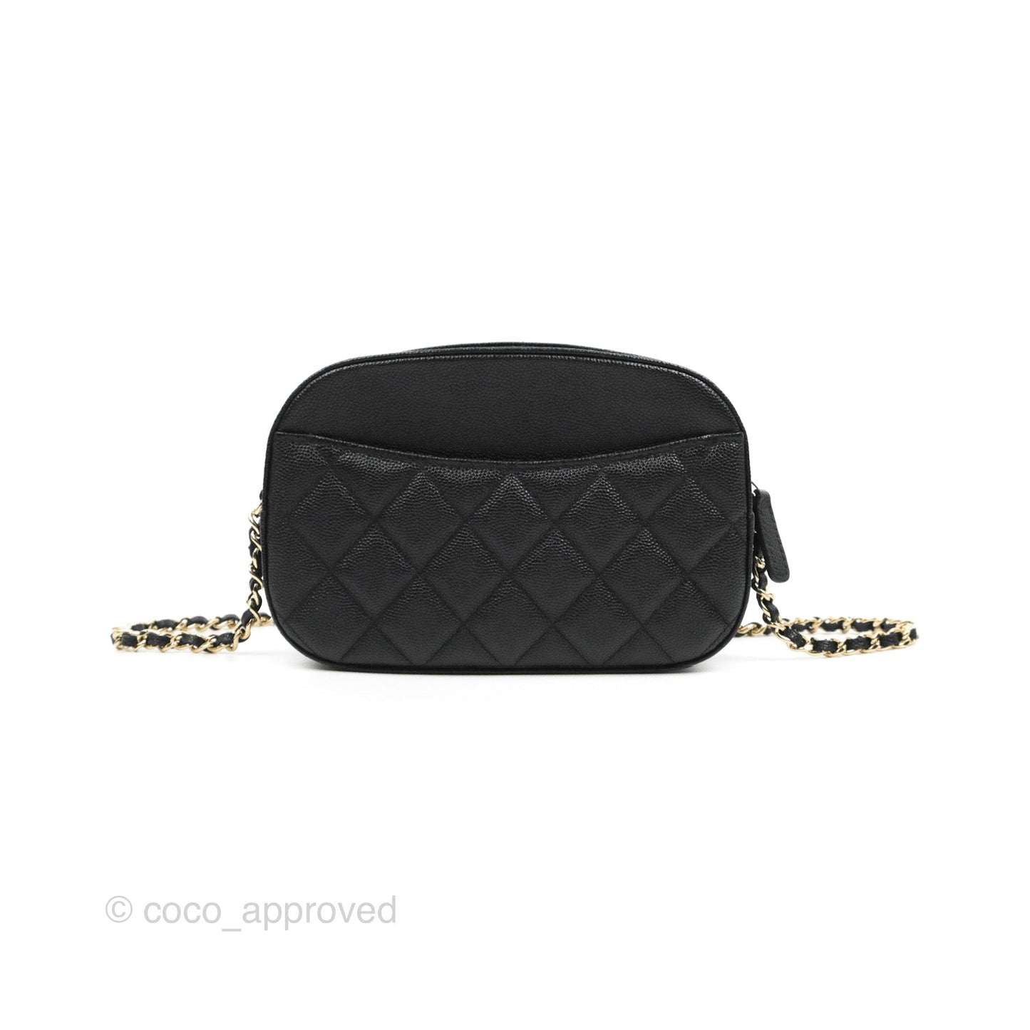 Chanel Quilted Camera Bag Black Caviar Gold Hardware 21A
