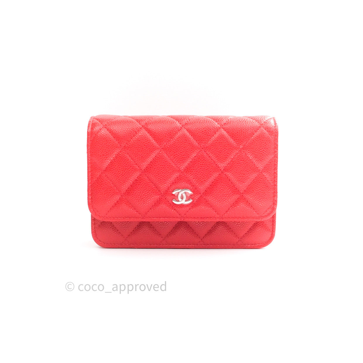 Chanel Quilted Mini Wallet on Chain WOC Brick Red Caviar Silver Hardware