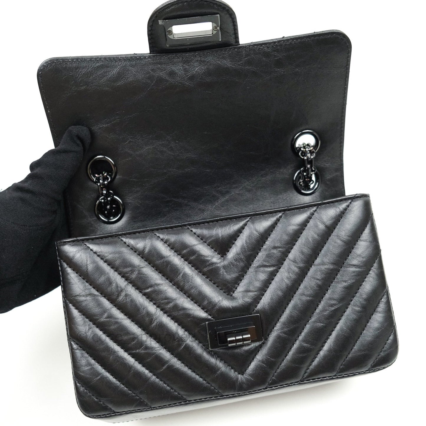 Chanel Mini Reissue 224 So Black Chevron Calfskin Black Hardware