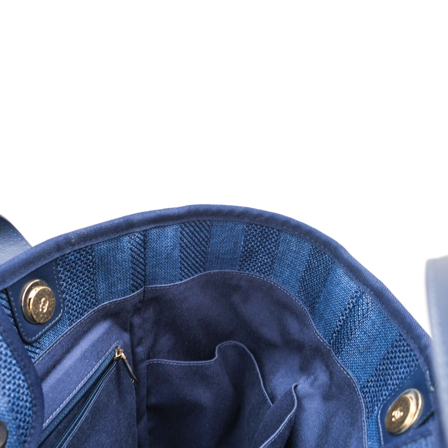 Chanel Canvas Large Deauville Tote Navy Blue Stripe 20S