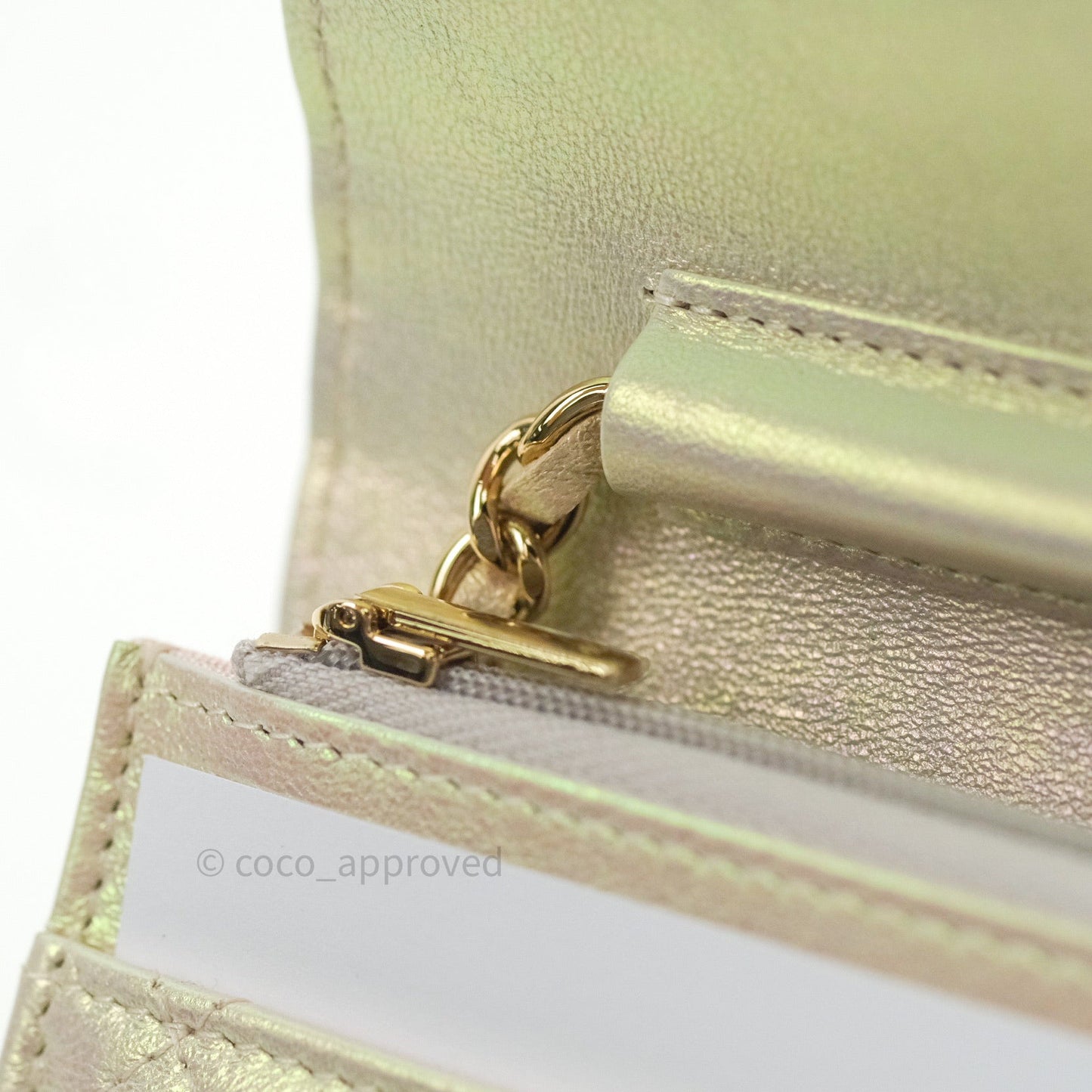 Chanel Quilted Wallet on Chain WOC Iridescent Ivory Gold Hardware 20A