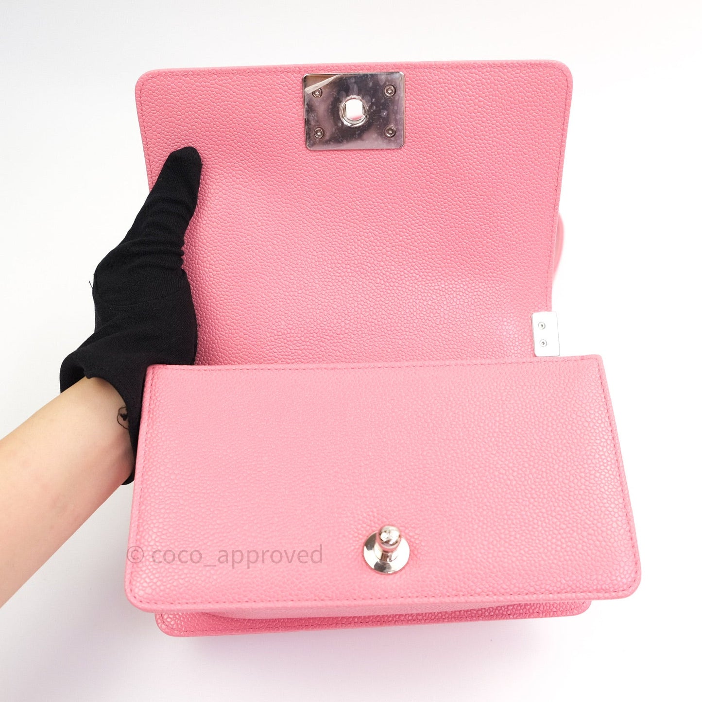 Chanel Small Boy Quilted Pink Caviar Silver Hardware