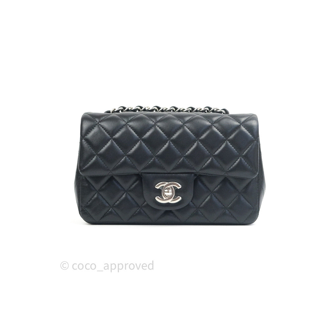 Chanel Quilted Mini Rectangular Black Lambskin Silver Hardware