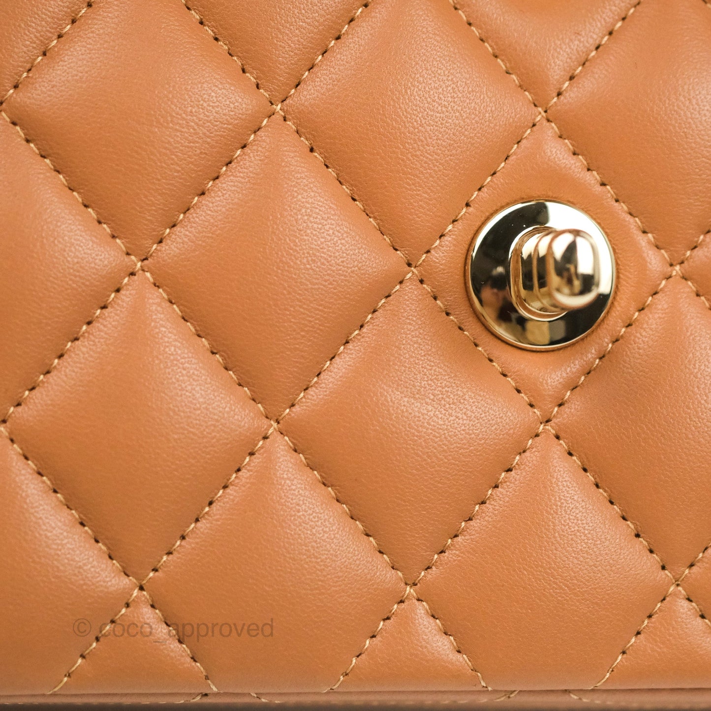Chanel Small Classic Quilted Flap Dark Beige Caramel Lambskin Gold Hardware