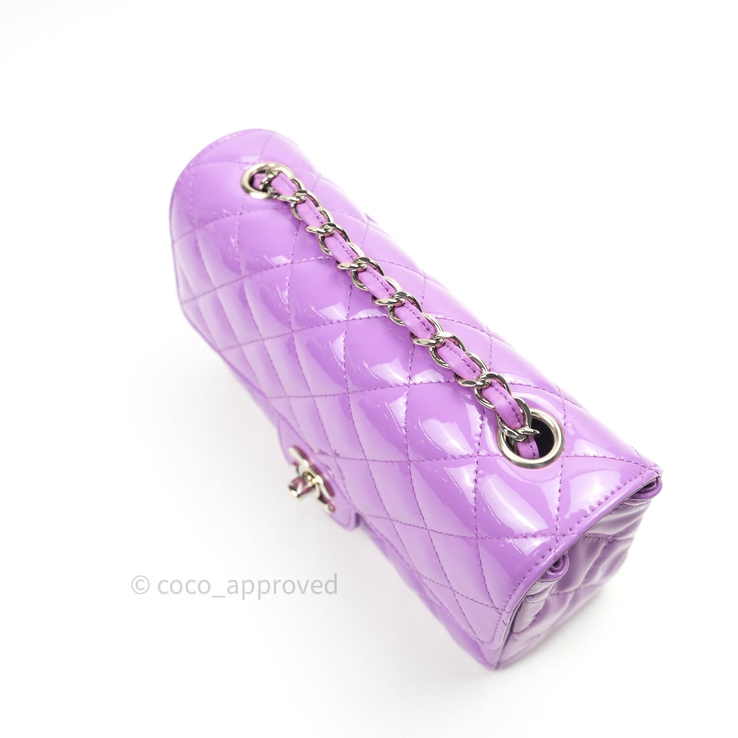 Chanel Quilted Mini Rectangular Purple Patent Leather Light Gold Hardware 20S