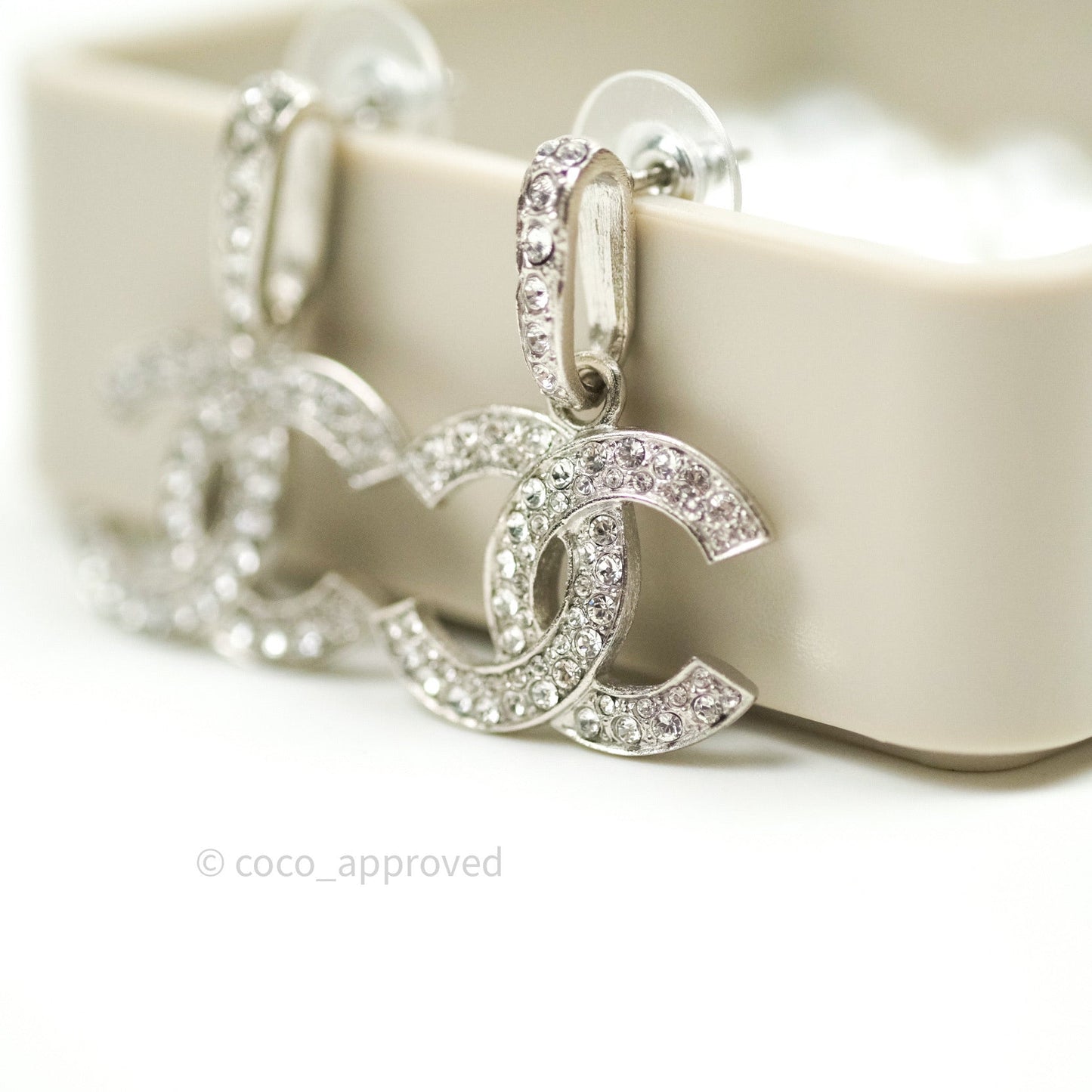 Chanel Crystal Dangling CC Earrings