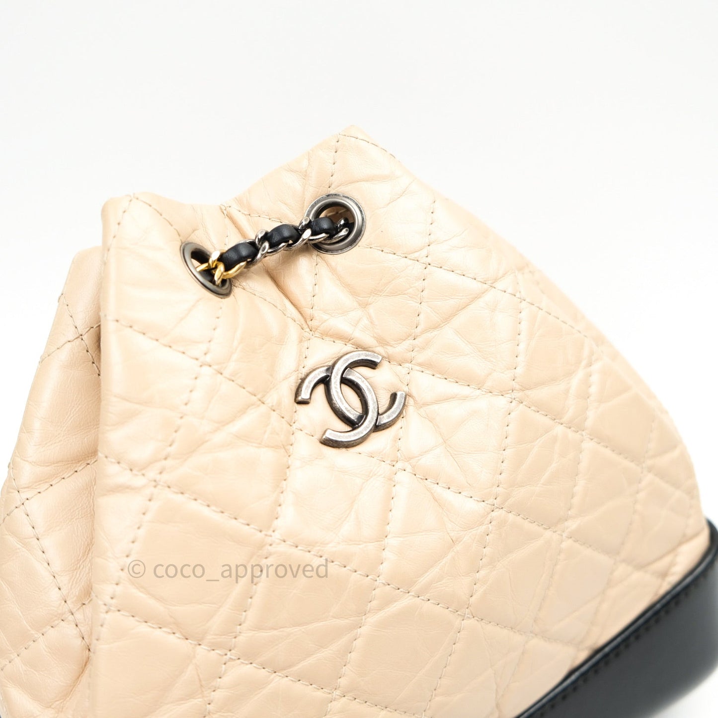 Chanel Gabrielle Backpack Black Aged Calfskin Small Beige Black
