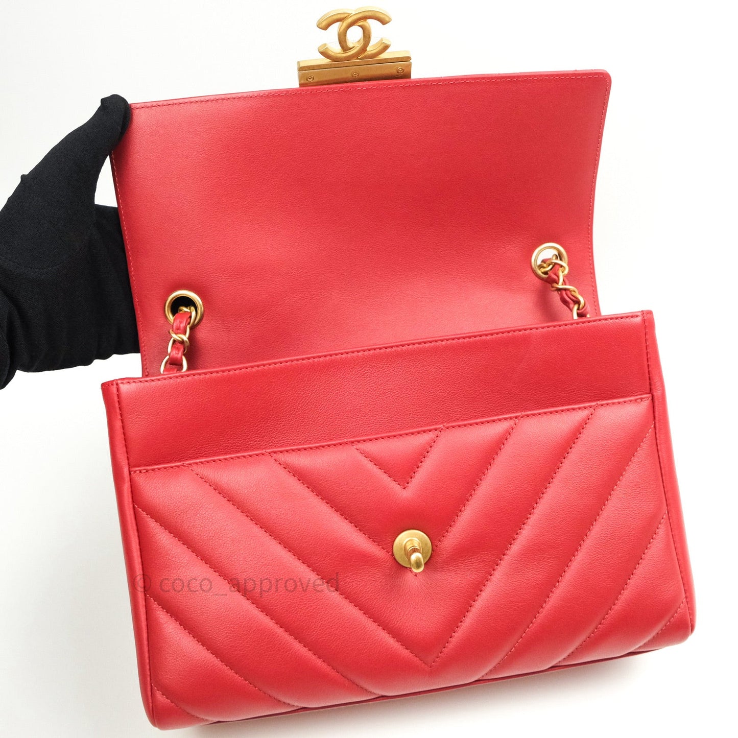 Chanel Quilted Chevron In The City Bag Red Calfskin Gold Hardware