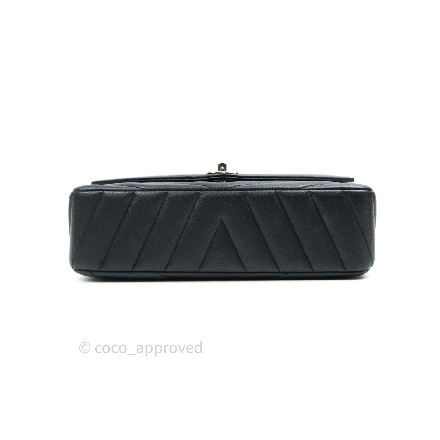 Chanel Medium Chevron Grained Calfskin Black Silver Hardware