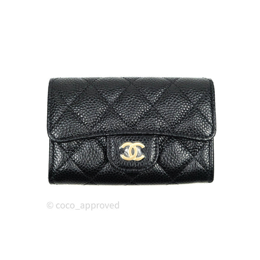 Chanel Caviar Quilted Flap Card Holder Black Gold Hardware