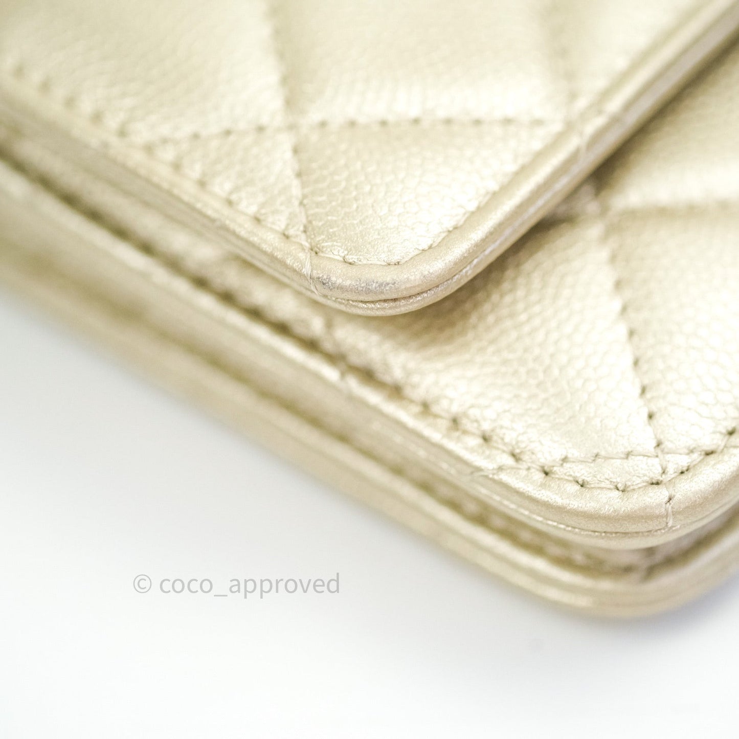 Chanel Quilted Wallet on Chain WOC Light Gold Caviar Gold Hardware