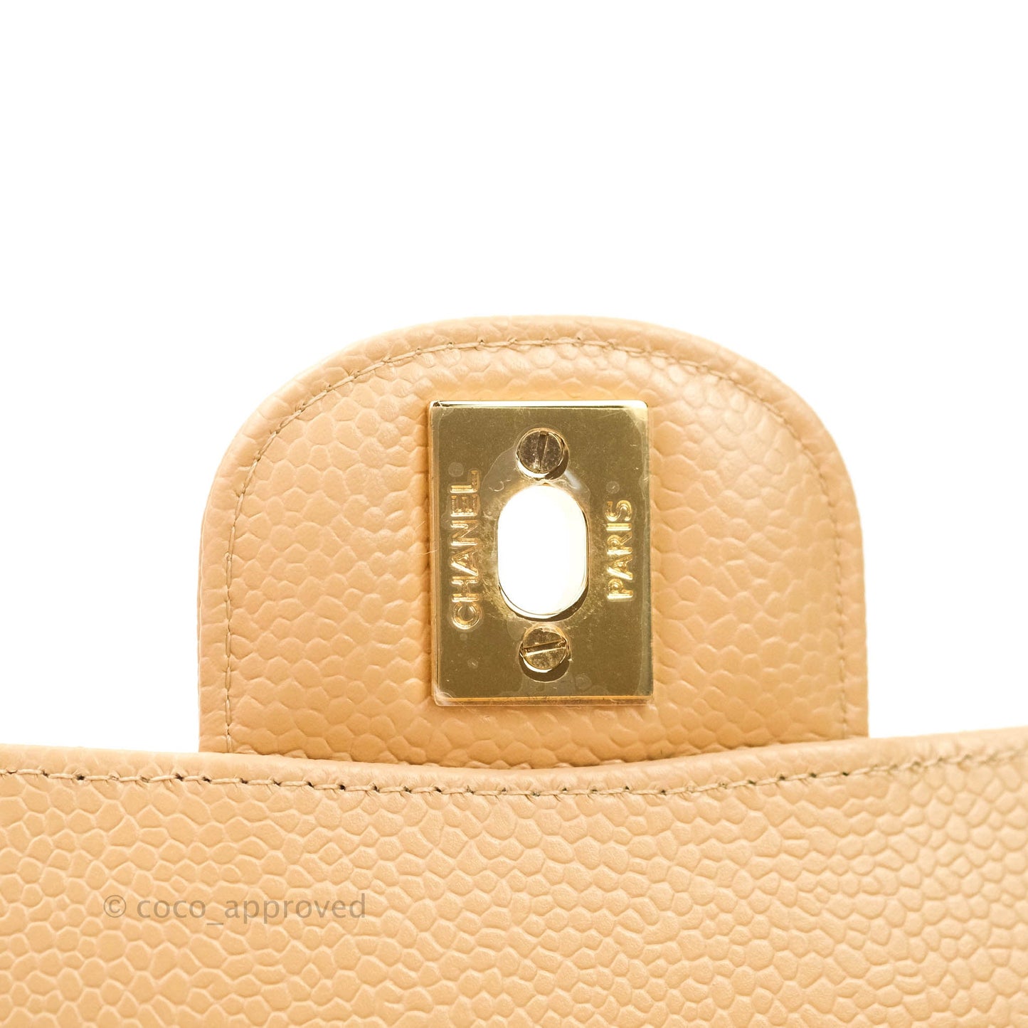 Chanel Classic M/L Medium Double Flap Bag Beige Caviar Gold Hardware