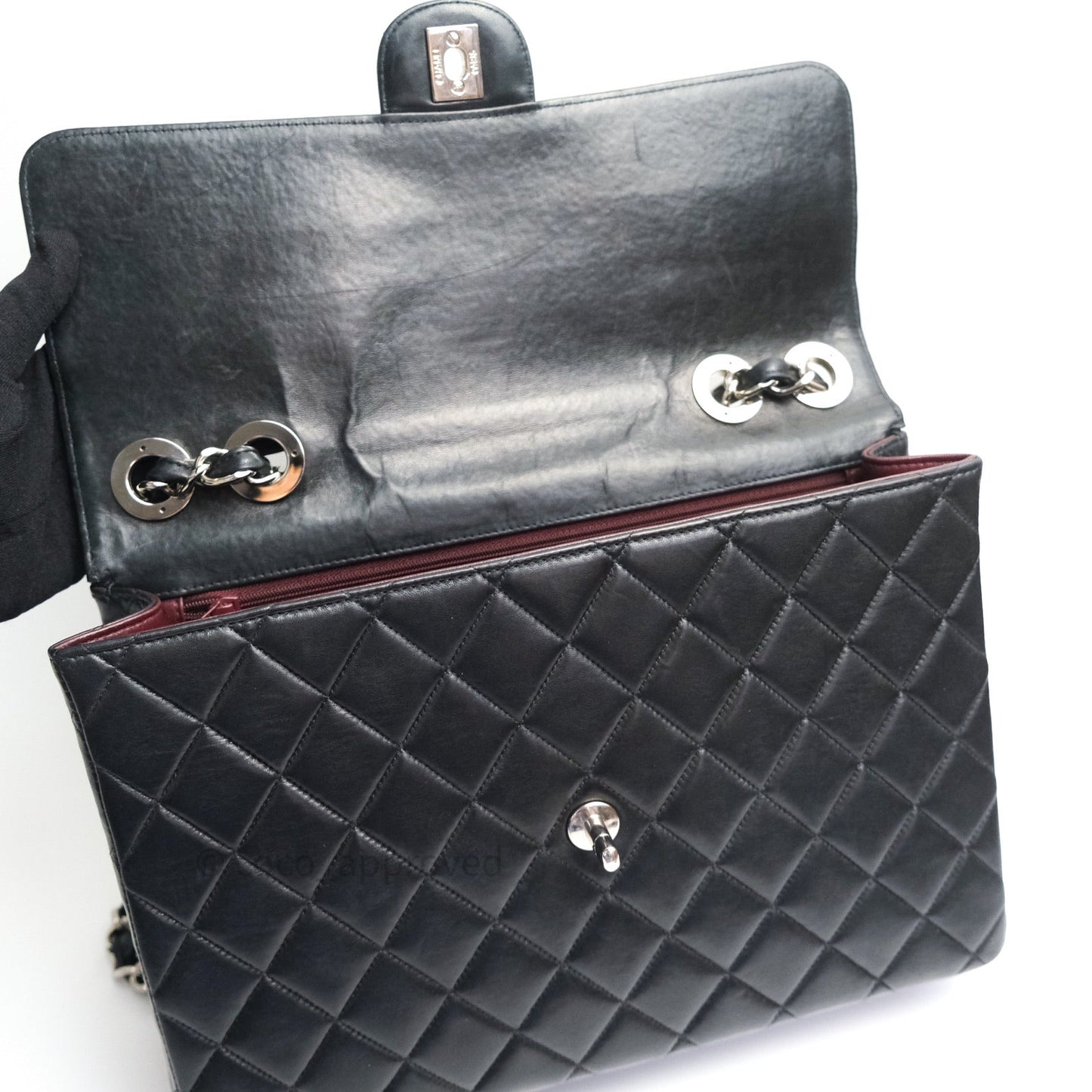 Chanel Classic Vintage Jumbo Single Flap Black Lambskin Silver Hardware