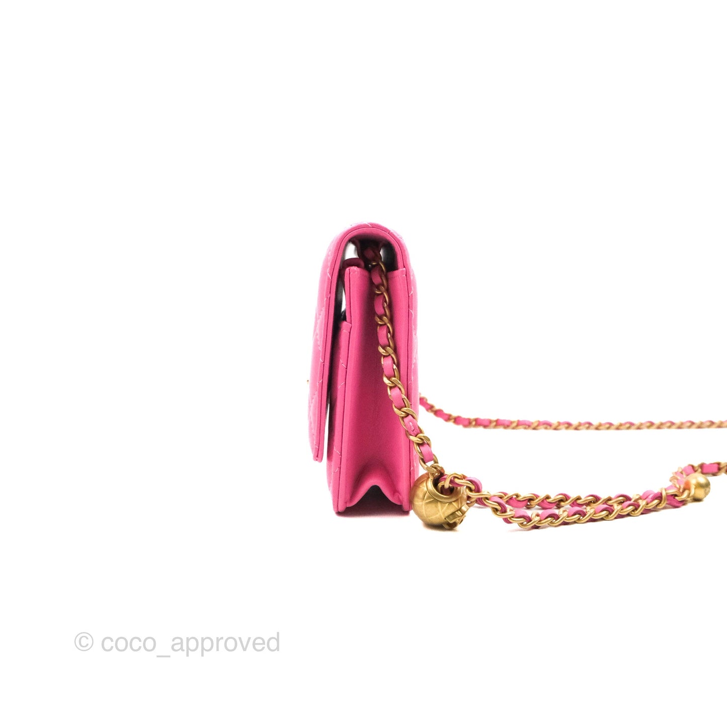 Chanel Quilted Pearl Crush Wallet on Chain WOC Pink Lambskin Aged Gold Hardware