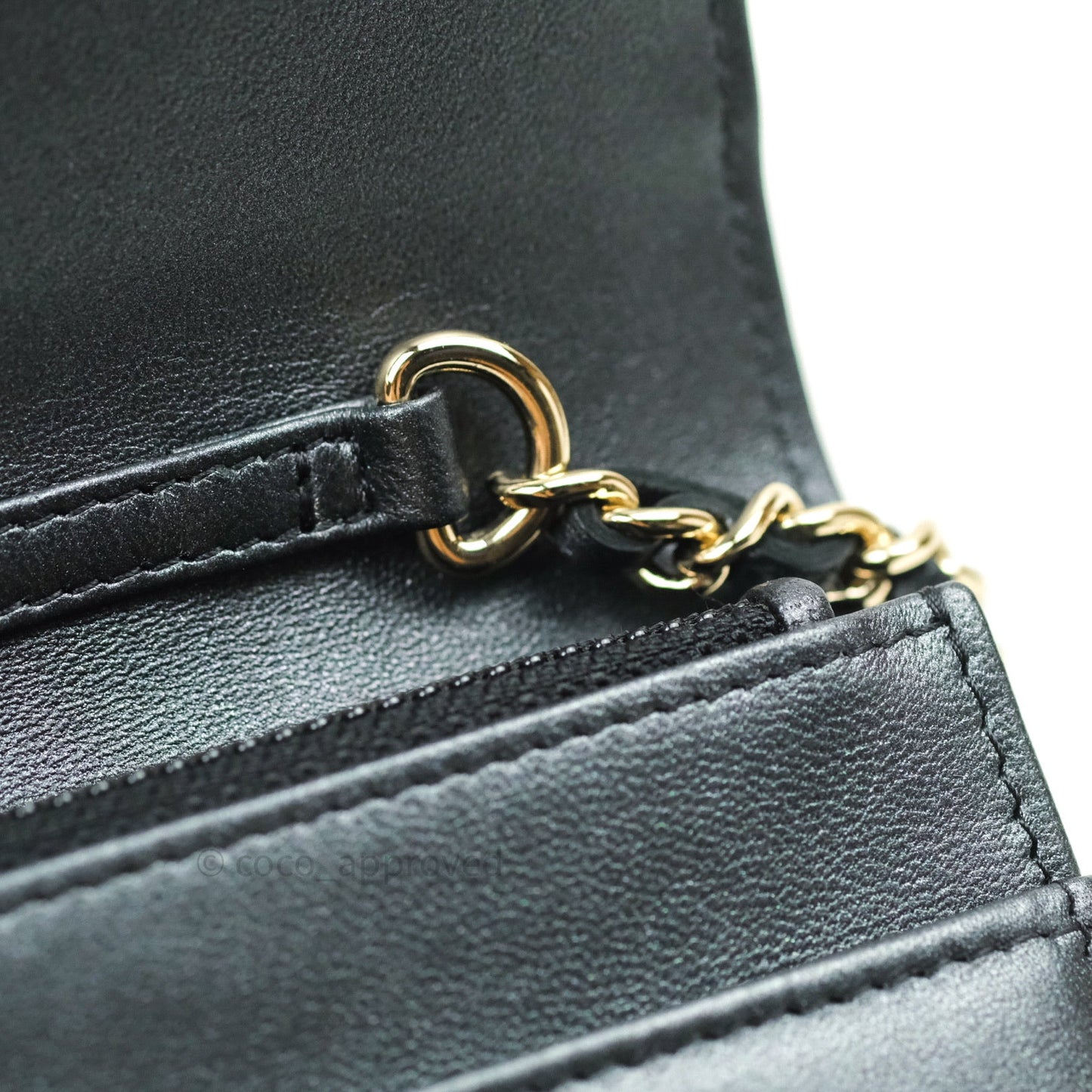 Chanel Quilted Black Iridescent Lambskin Pearl Wallet On Chain WOC