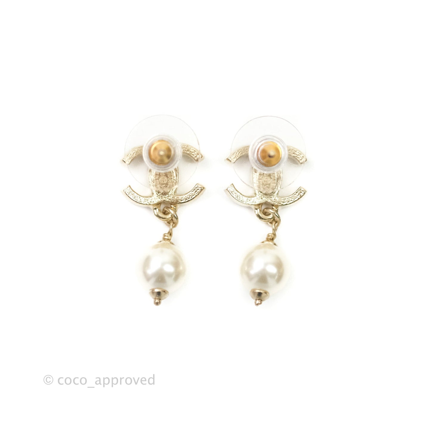 Chanel CC Rhinestone Pearl Drop Earrings Gold Tone 2021