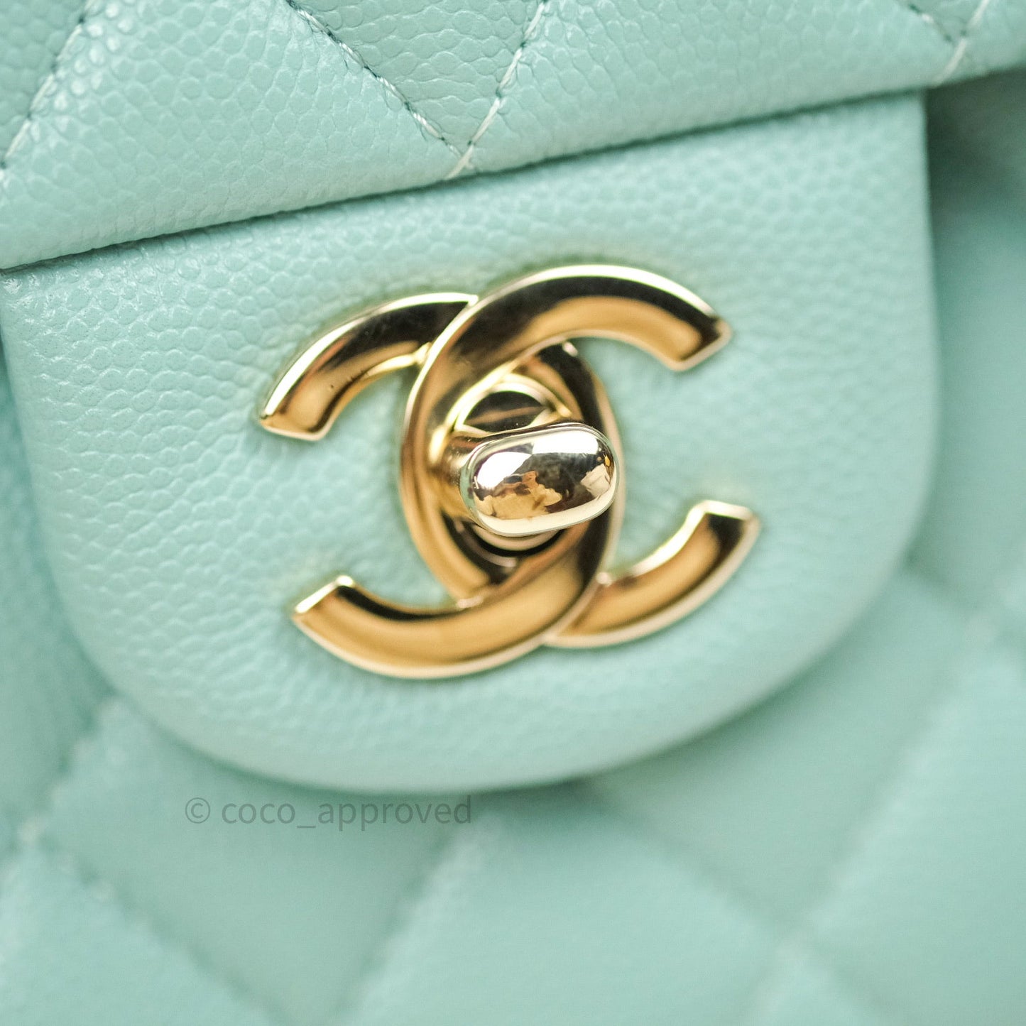Chanel Classic Small S/M Flap Tiffany Blue Caviar Light Gold Hardware