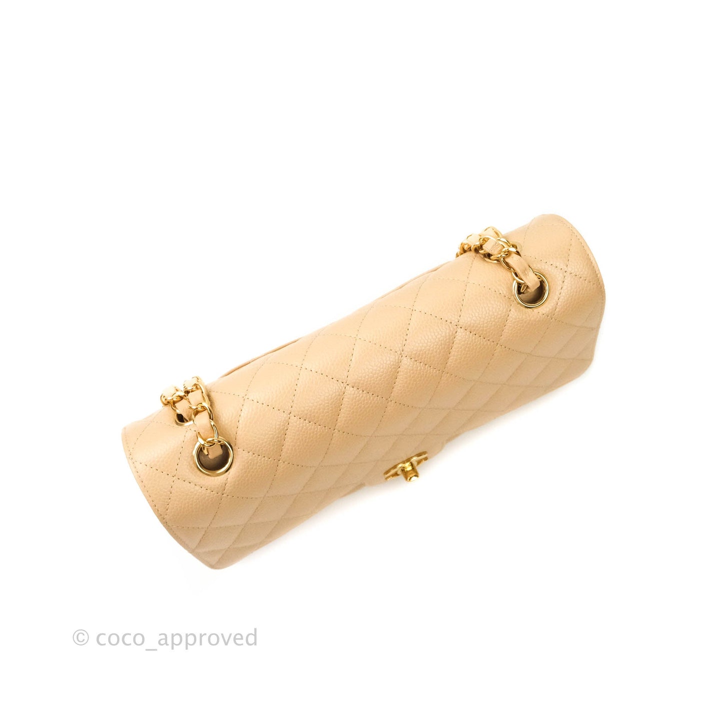 Chanel Classic M/L Medium Double Flap Bag Beige Caviar Gold Hardware