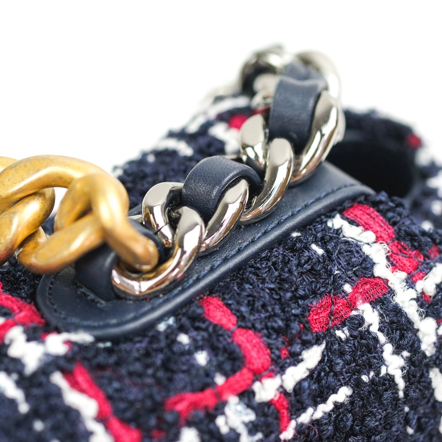 Chanel 19 Small Tweed Red Navy Mixed Hardware