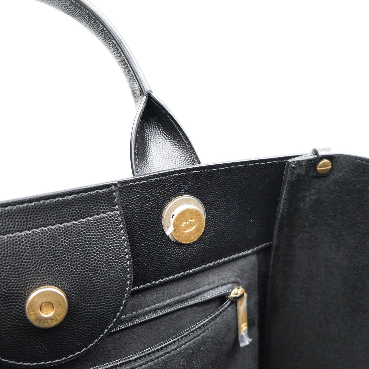 Chanel Small Studded Deauville Tote Black Caviar Gold Hardware