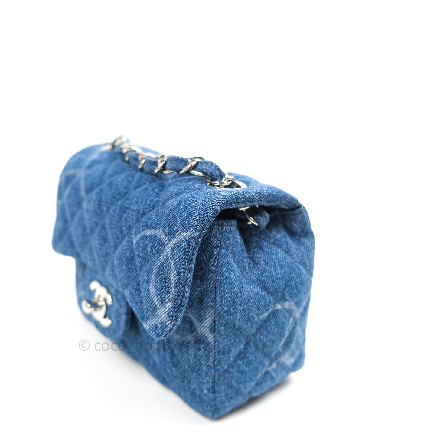 Chanel Mini Square Blue Denim Silver Hardware