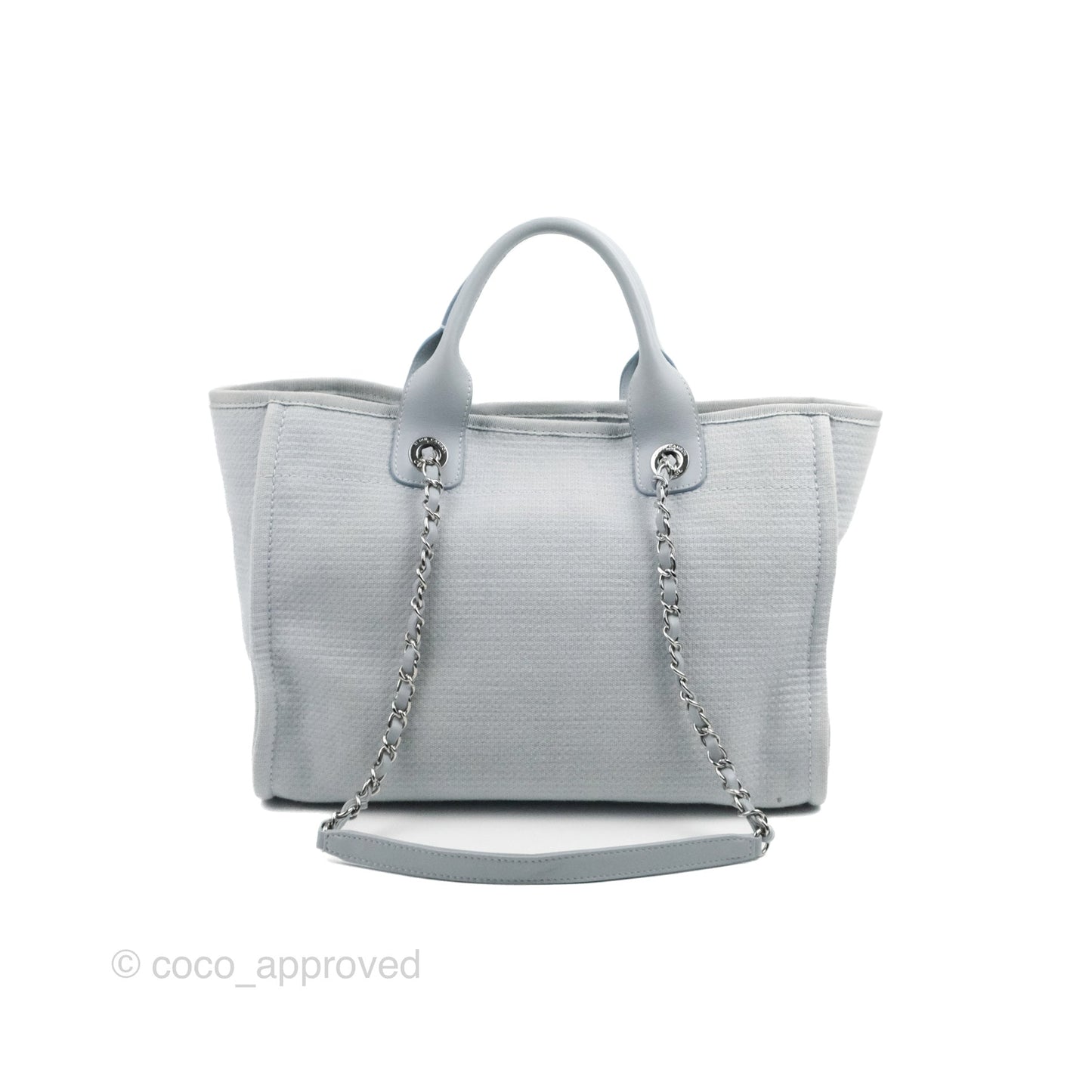 Chanel New Small Deauville Tote Light Blue Silver Hardware