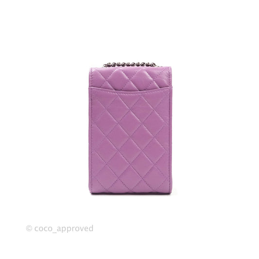 Chanel Classic Quilted Purple Silver Hardware Phone Holder