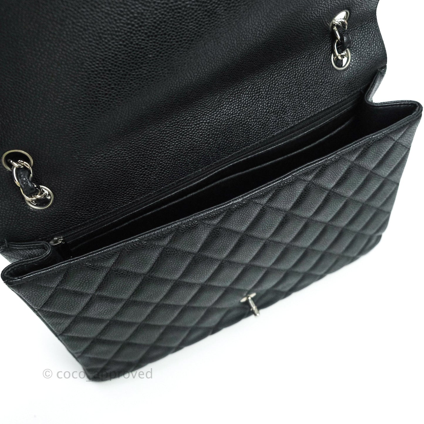 Chanel Quilted Maxi Single Flap Black Caviar Silver Hardware
