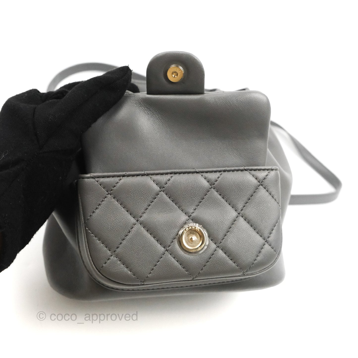 Chanel Quilted Small Duma Drawstring Backpack Grey Lambskin Gold Hardware 22A
