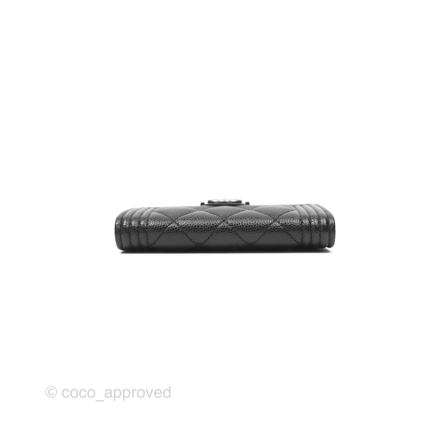 Chanel Quilted Boy Flap Card Holder Black Caviar Ruthenium Hardware