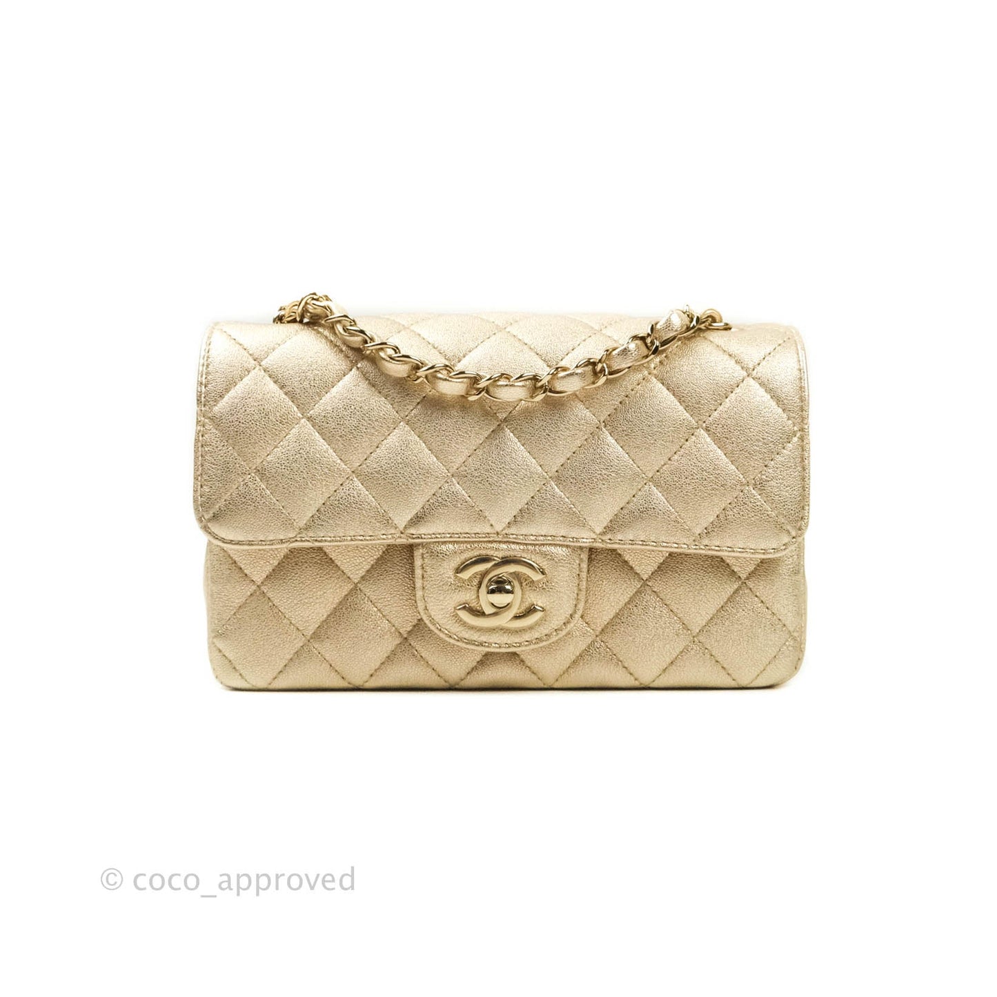 Chanel Quilted Mini Rectangular Iridescent Gold Lambskin Gold Hardware