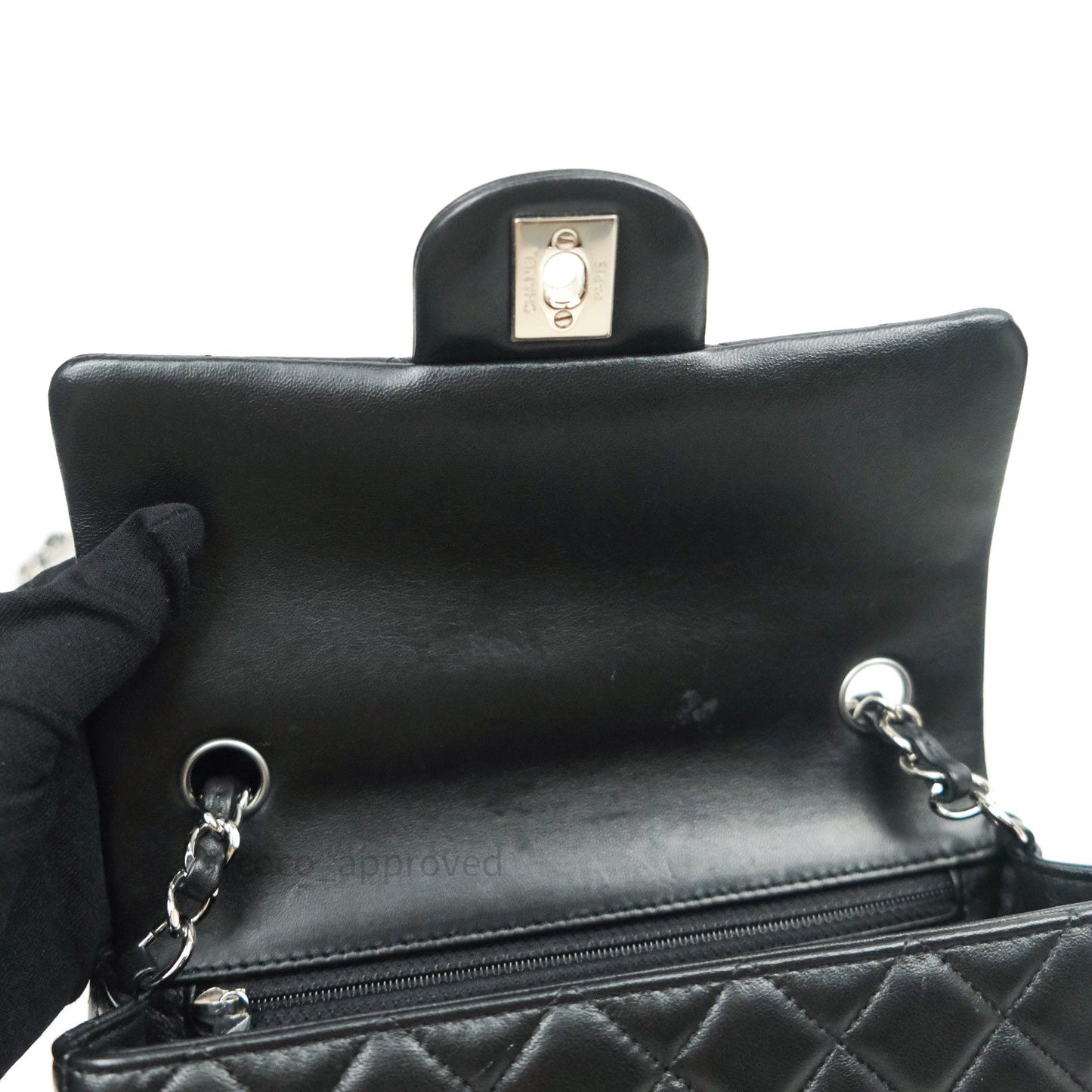 Chanel Quilted Mini Rectangular Black Lambskin Silver Hardware