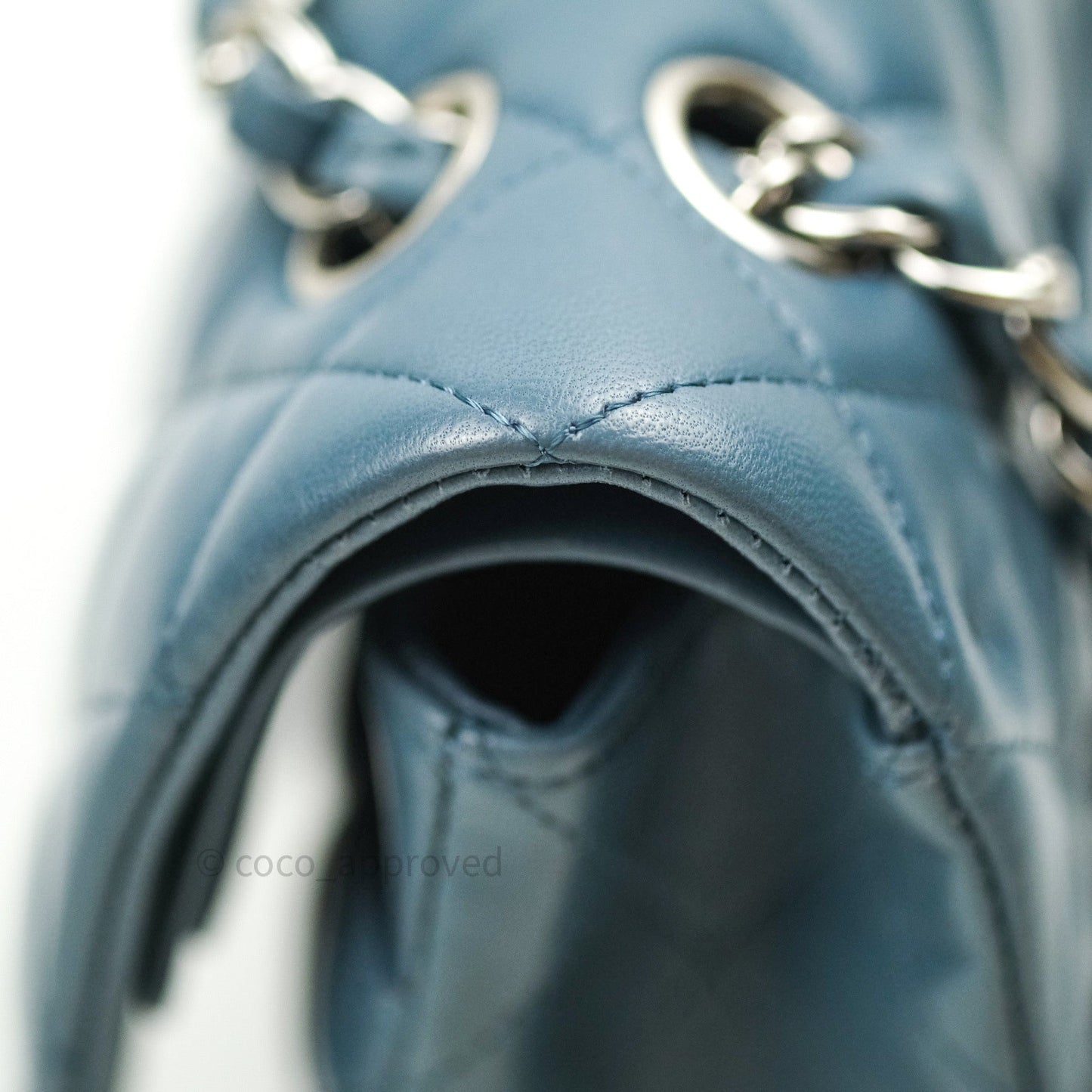 Chanel Classic M/L Lambskin Medium Double Flap Teal Blue Silver Hardware