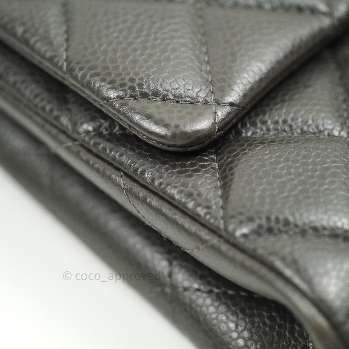 Chanel Quilted Clutch with Chain Dark Grey Caviar Leather Silver Hardware