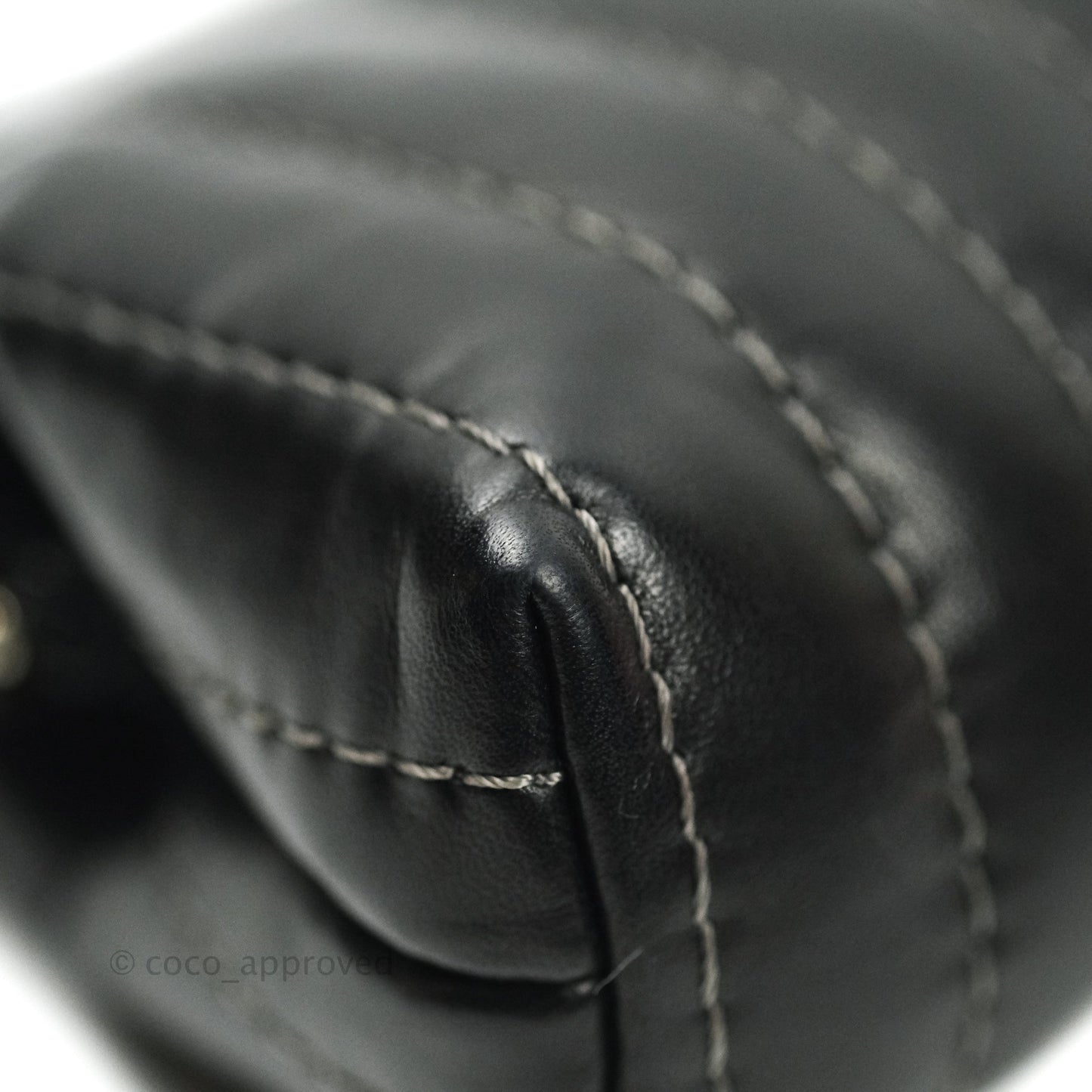 Chanel Vertical Stitch Kiss Lock Black Lambskin Clutch Silver Hardware