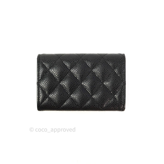 Chanel Card Holder Snap Button Black Caviar Gold Hardware