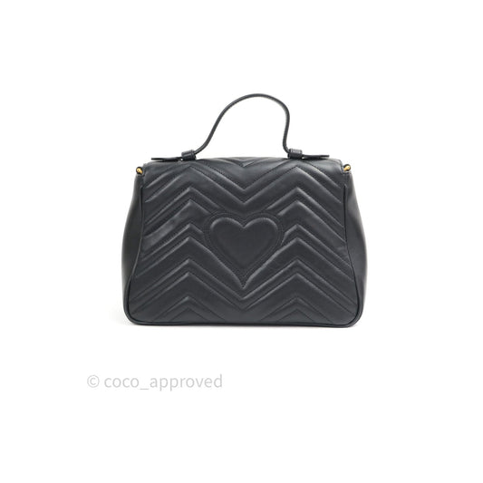 Gucci Calfskin Matelasse Small GG Marmont Top Handle Bag Black