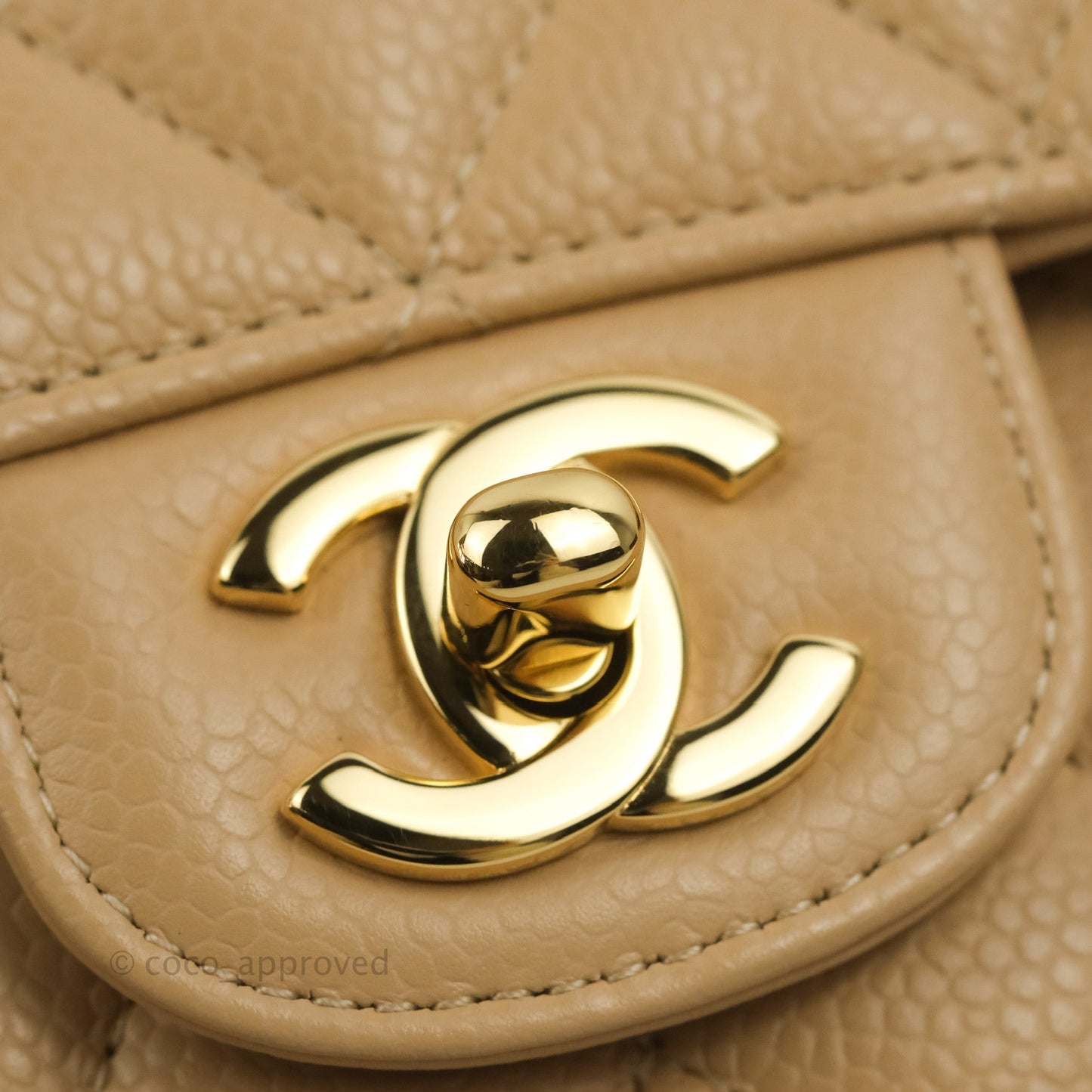 Chanel Classic M/L Medium Flap Quilted Beige Caviar Gold Hardware