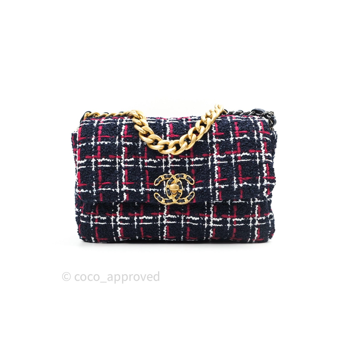 Chanel 19 Small Tweed Red Navy Mixed Hardware