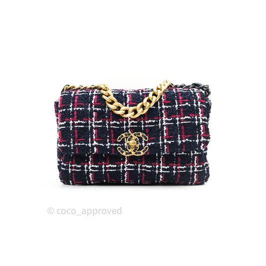 Chanel 19 Small Tweed Red Navy Mixed Hardware
