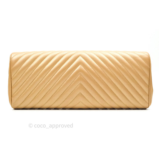 Chanel Clutch Gold Calfskin Chevron Silver Hardware